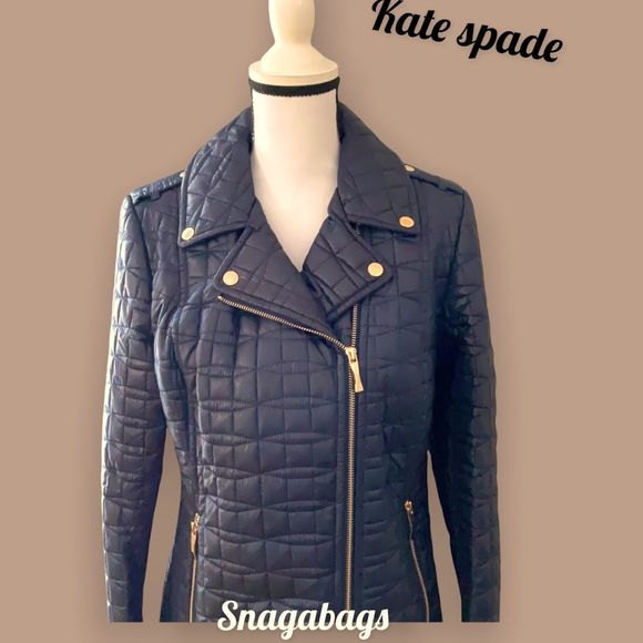 KATE SPADE NWT DEEP NAVY QUILTED MOTO JACKET COAT MEDIUM